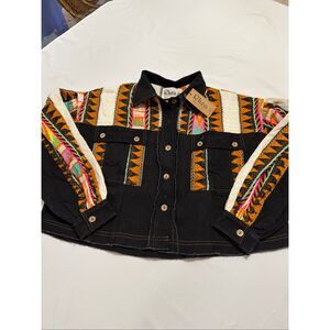 Rhea Hannah Crop India Black Multicolor Embroidered Hippie Boho Jacket Size S/M